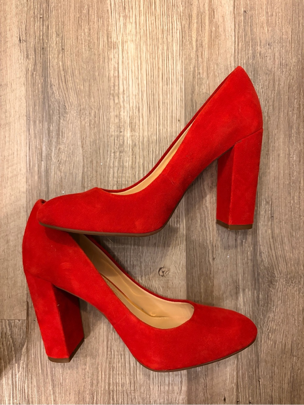 Jessica Simpson Red Suede Block Heel Pumps